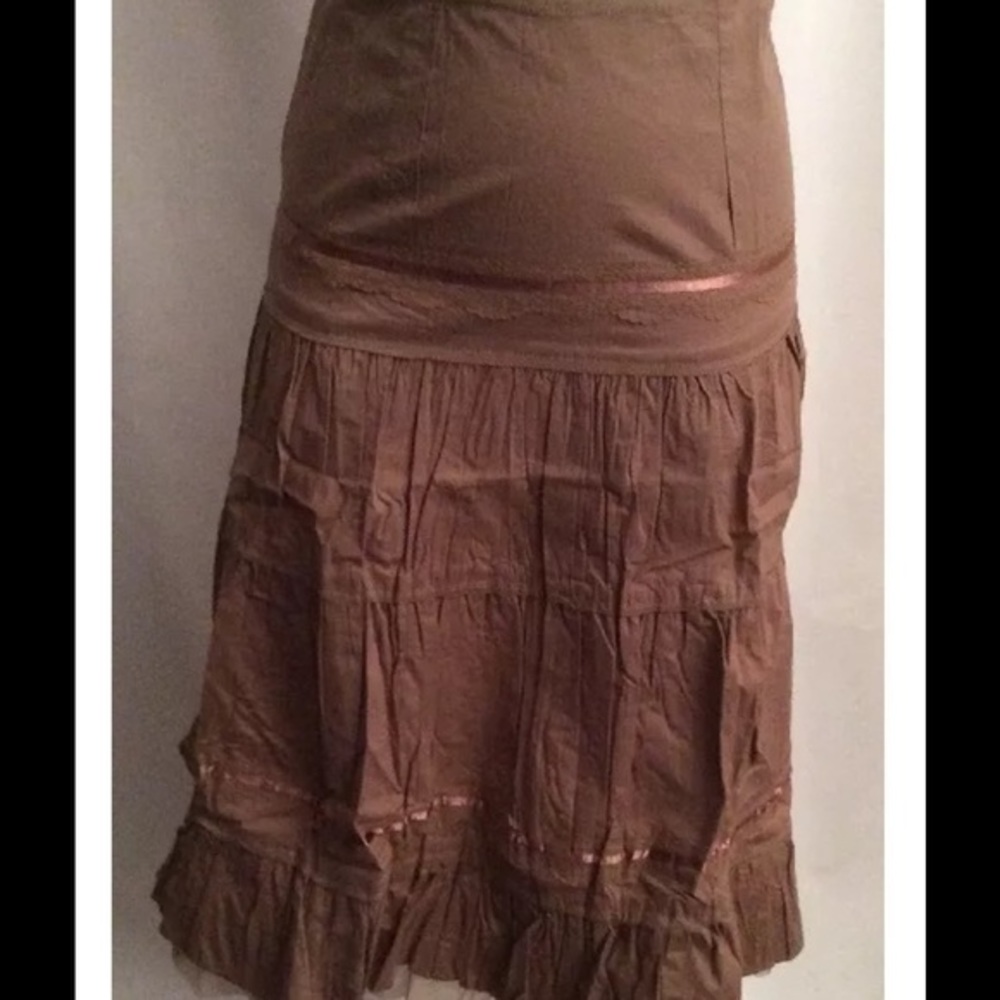 Boho Tiered Lace & Tulle Lt Brown Skirt Small
